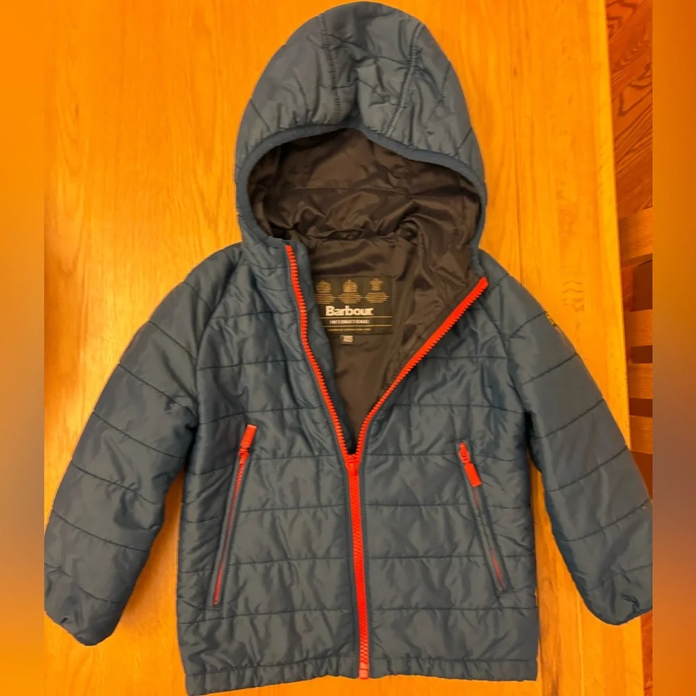 Boys Barbour Blue and Red Hooded Jacket - size 2/3 years